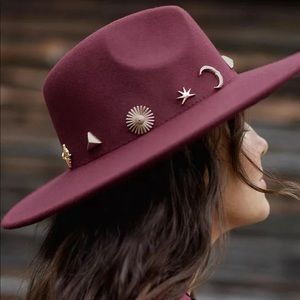 NWT Anthropologie Burgundy Wool Charm-Trimmed Rancher Hat